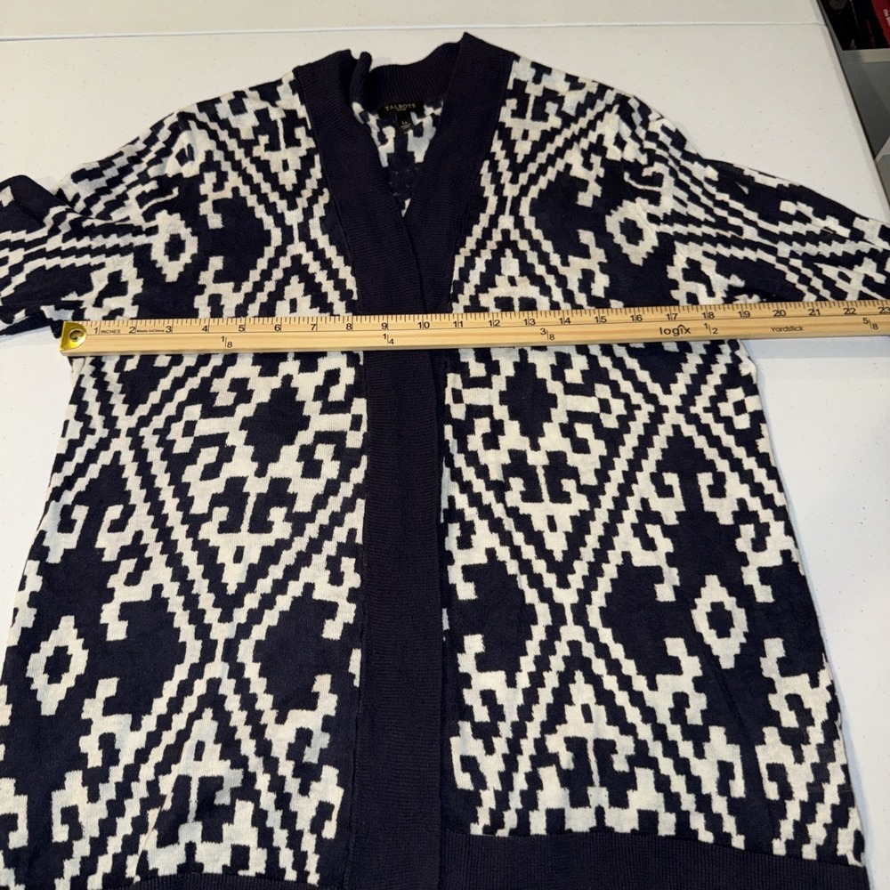 Talbots Womens Linen Knit Cardigan Open Front Sz Lp Beach Lightweight Blue White - Picture 8 of 10